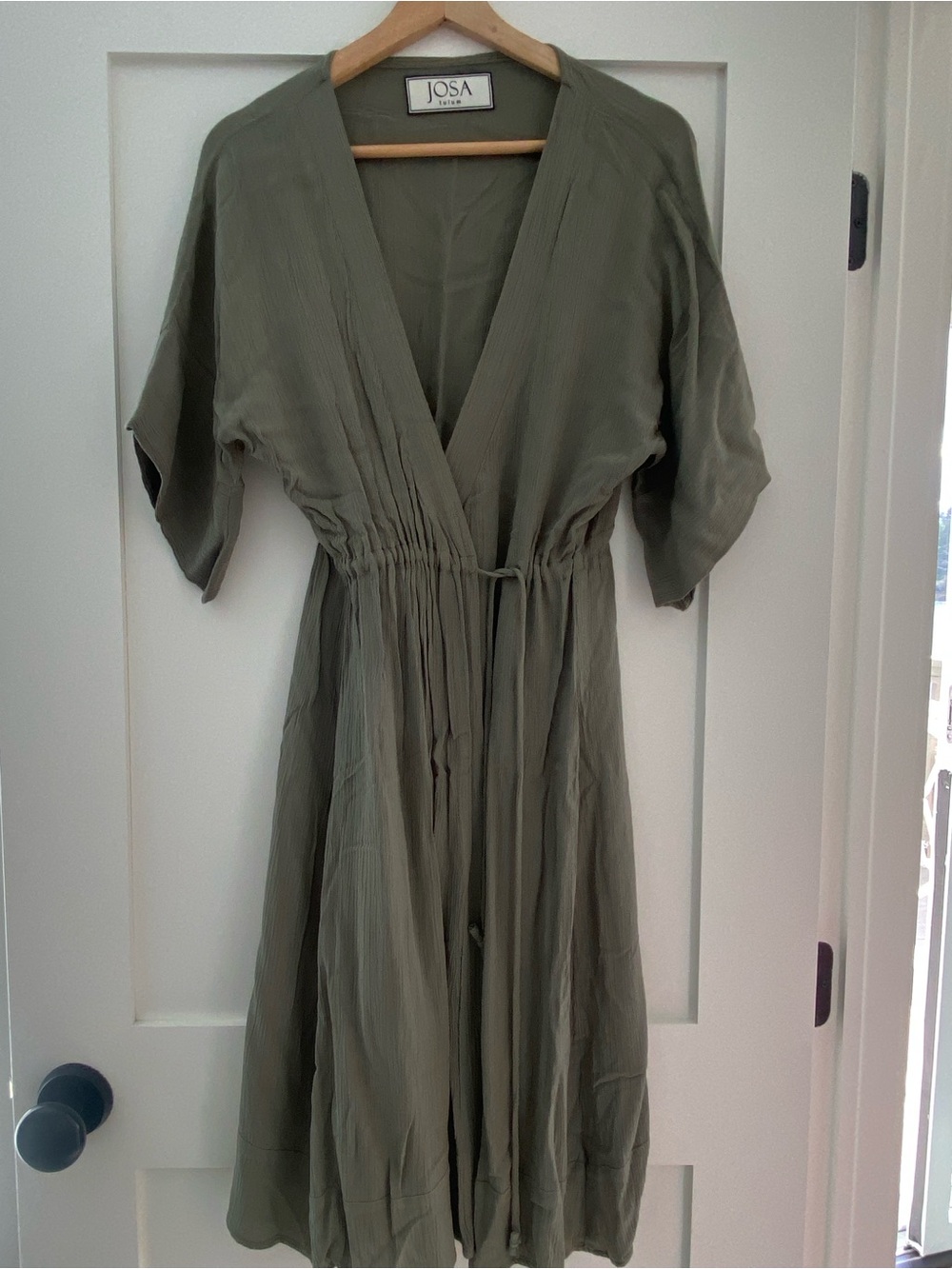 Olive Green Wrap Swim Coverup with Drawstring Waist